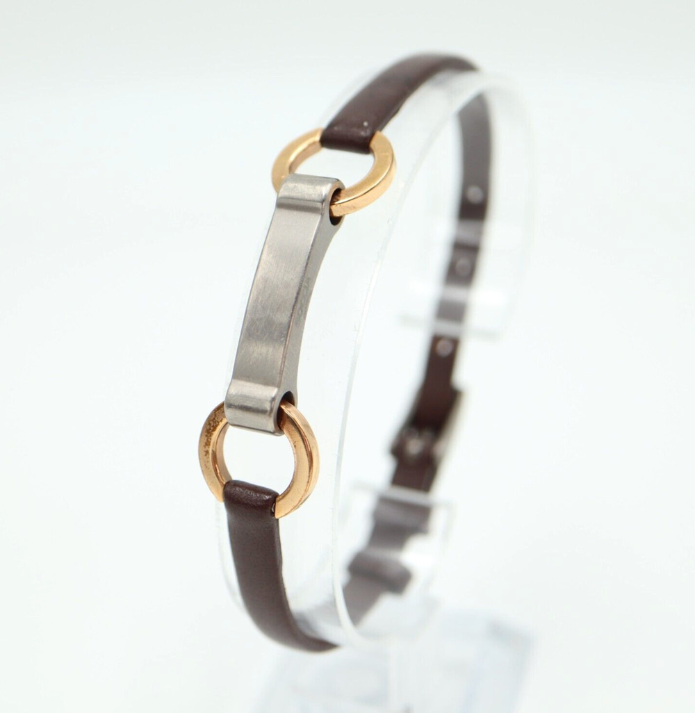 Boccia Titanium Link Bracelet Brown Leather Strap